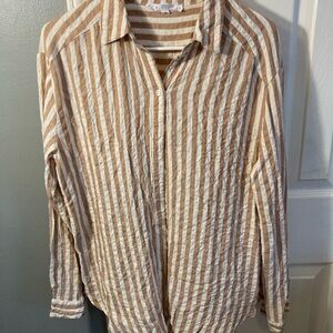 Jane + Delancey Size S Striped Tan and White Shirt